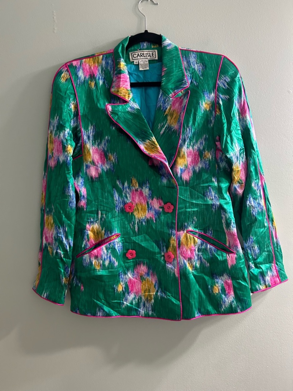 Vintage 100% silk bright colourful blazer 80s